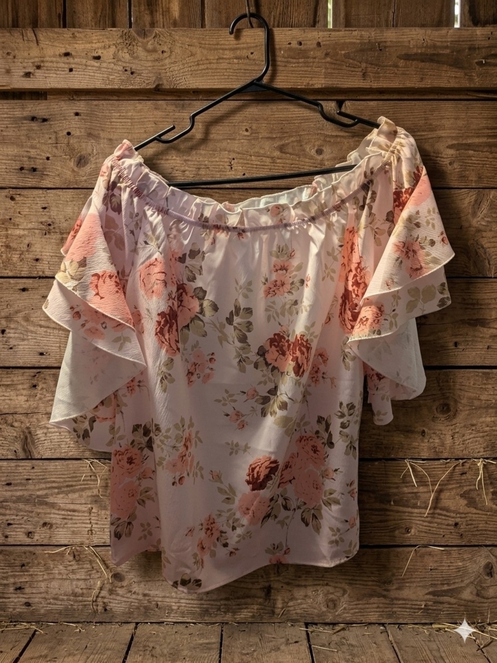 Floral Off-Shoulder Ruffle Top - Pink - Picture 6 of 8